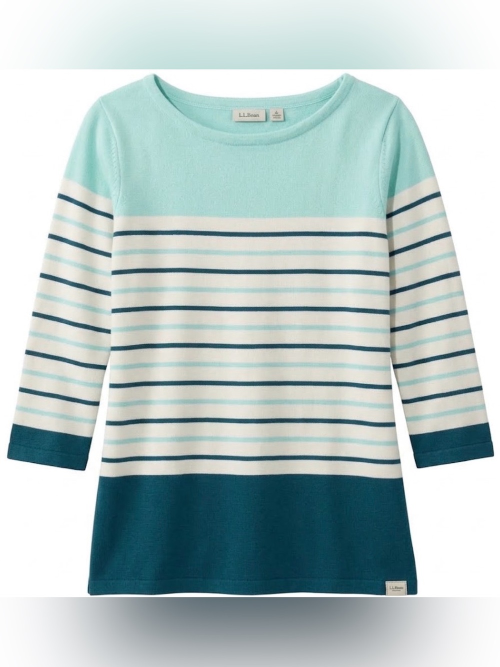 L.L. Bean Women's Mint, White & Teal Striped Knit Top